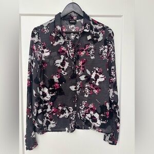 Karl Lagerfeld For Impulse Sheer Blouse, Black, Gray and Pink Floral